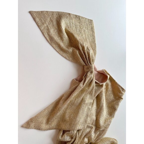 DRESS THE POPULATION Savannah Gold Lame One Shoulder Bow Gown Maxi Dress, Size S - Picture 7 of 13